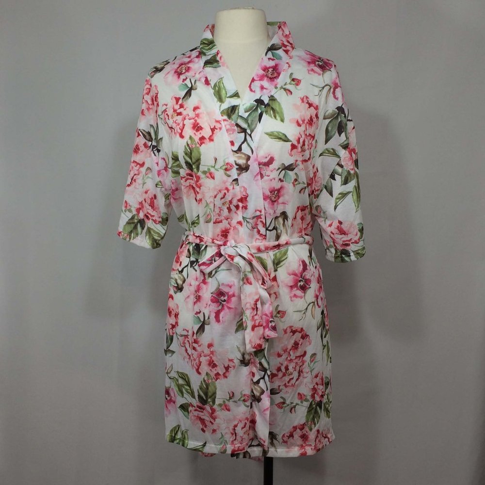 Show Me Your Mumu White Pink Floral Short Robe
